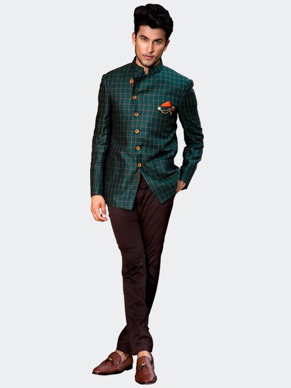 Velvet Jodhpuri Suit In Green Color